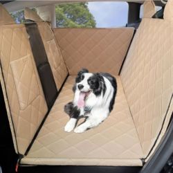 NEW Upgraded Anti Sagging Dog Car Back Seat Covers for Tesla Model Y, 100% Waterproof Dog Hammock with Mesh Window Storage Pocket, Back Seat Protectio