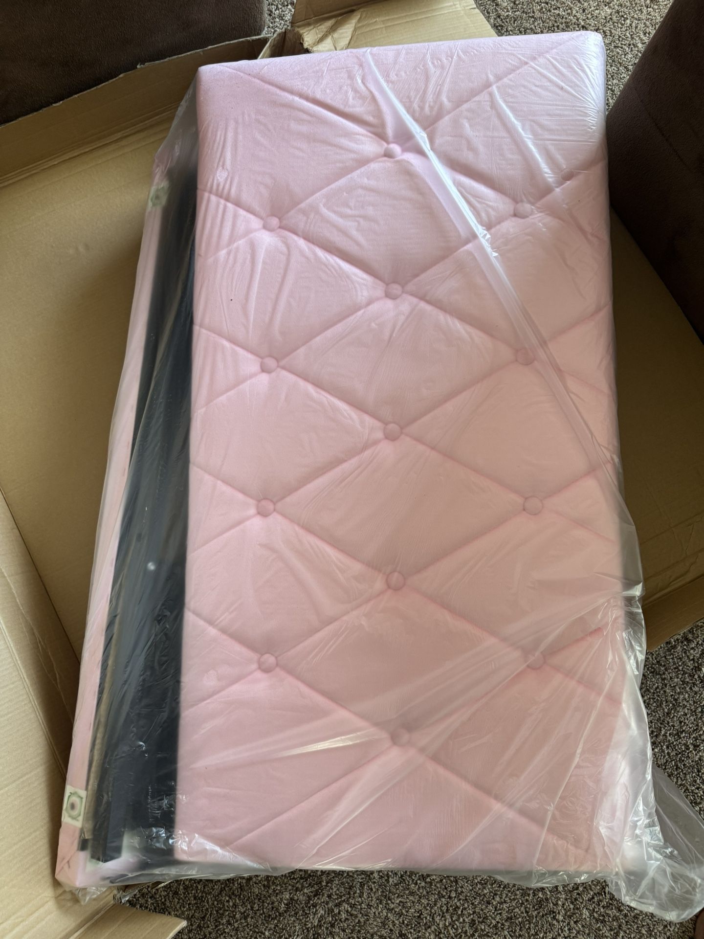 Brand New Pink Upholstered Twin Bed Frame – Still in Box