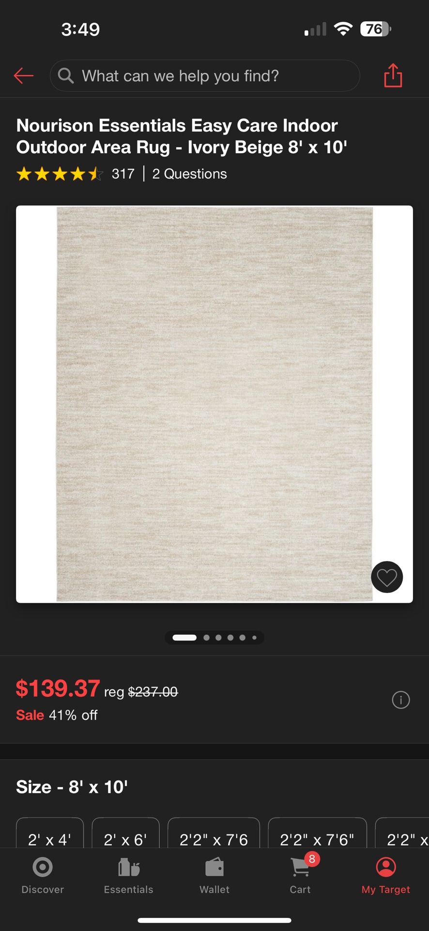 Indoor / Outdoor Area Rug 8x10 ft
