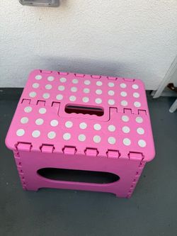 Pink Folding Step Stool with Polka Dots