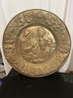 Vintage Brass Embossed Wall Plate 27 Inch’s Across Vintage Wall