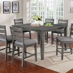 Brand New Gray Finish 7pc Counter Height Dining Table Set 