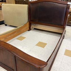 Wood & Leather Queen Sleigh Bed Frame