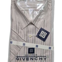 Monsieur Givenchy Striped Short‐Sleeve Dress Shirt (NWT, Sealed)