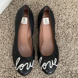 Bran New Ellen DeGeneres Ed Langston Love Slip on Ballet Flats Shoes Black