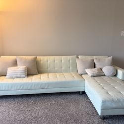 Whites Faux Leather Sectional Sofa Bed 118"