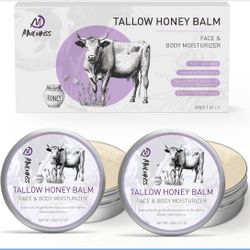 Beef Tallow for Skin – 2 Pcs Grass-Fed Tallow and Raw Honey Balm with Lavender Essential Oil, Natural Tallow Face Moisturizer & Beef Tallow for Face, 