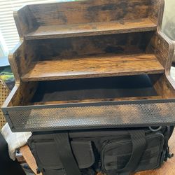 SET OF TWO WOODEN 3 TIER SHELVES WITH DIMENSIONS