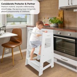 Toddler Standing Tower for Kitchen, Step Stool for Kid's Adjustable Height Learning Stool, Removable Anti-Drop , White