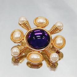 Signed KJL Kenneth Jay Lane purple stone brooch pendant combo