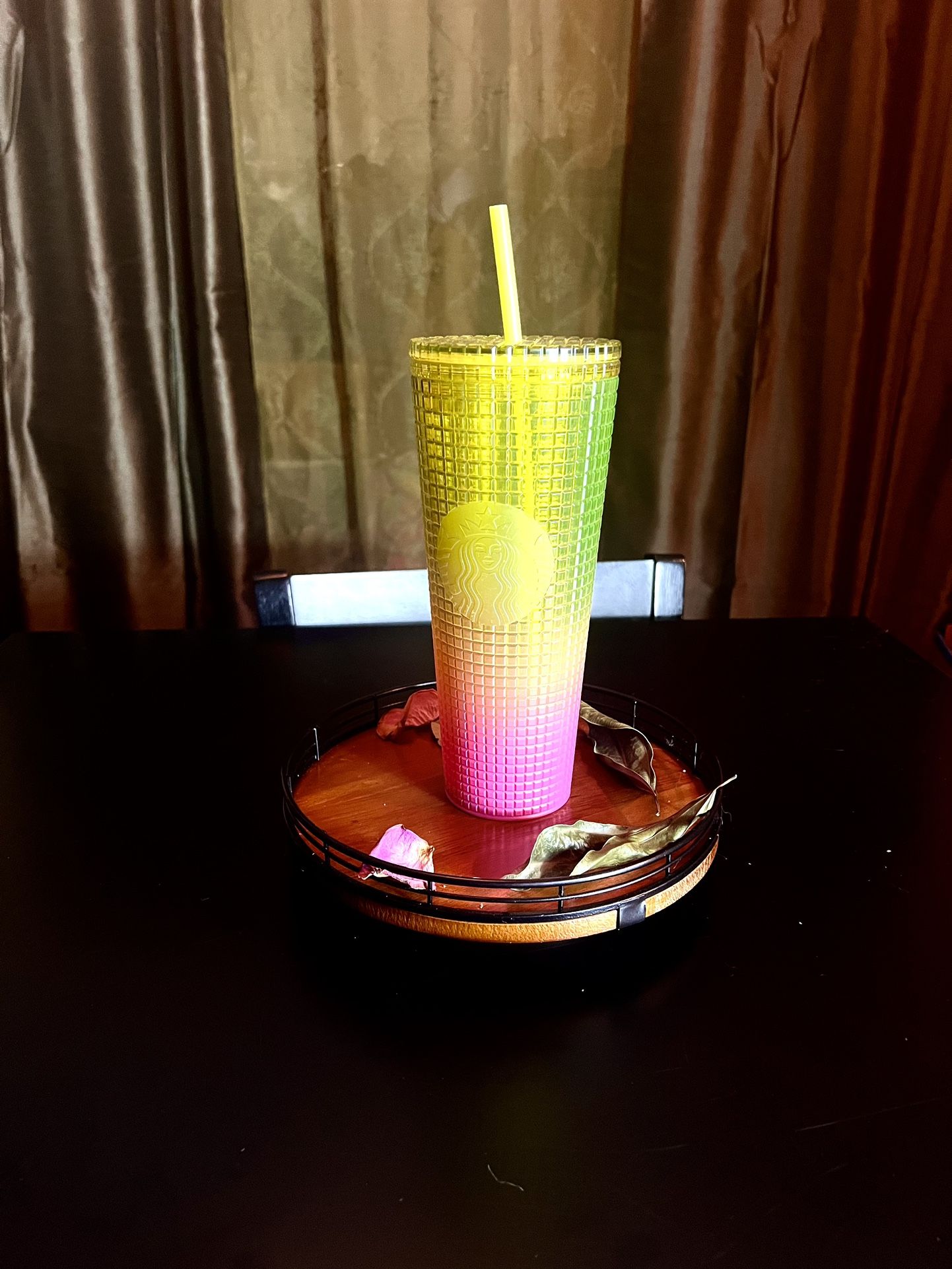 STARBUCKS 2022 NWT Lemon Yellow Pink Ombre Gradient Tumbler Venti 24 Oz