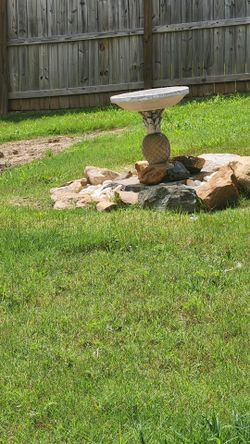 Birdbath with landscape stones