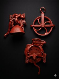 Red Cast Iron Vintage Farm equipment Set of 3