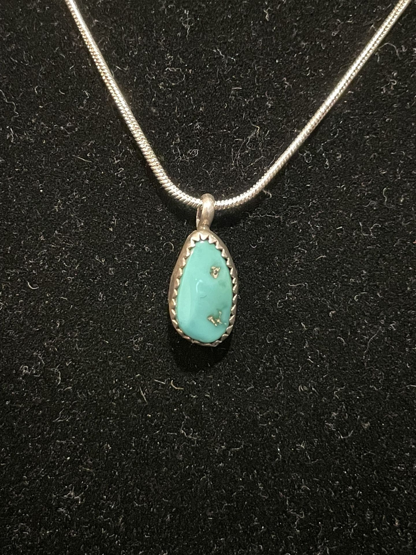 Turquoise necklace. Sterling silver wire wrap necklace.