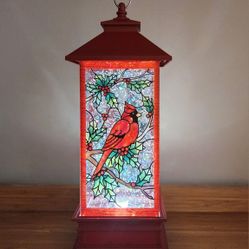 Christmas Is Forever Stain Glass Illuminated Glitter Lantern/New 
