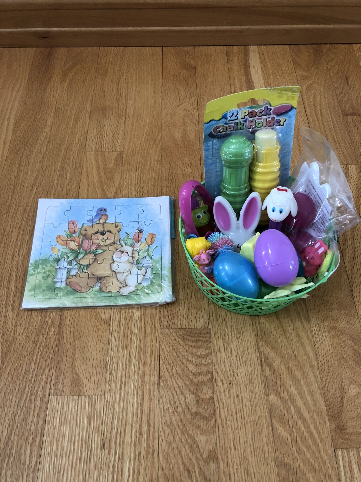Green Easter Basket With Toys