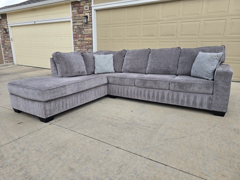 Like New 2 Piece Gray Sectional Sofa W/ Sleeper Pullout- Free Delivery