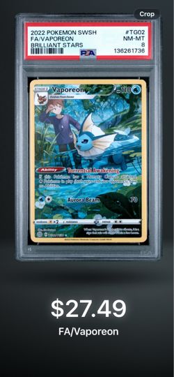 PSA 8 Vaporeon Full Art TG02 Brilliant Stars