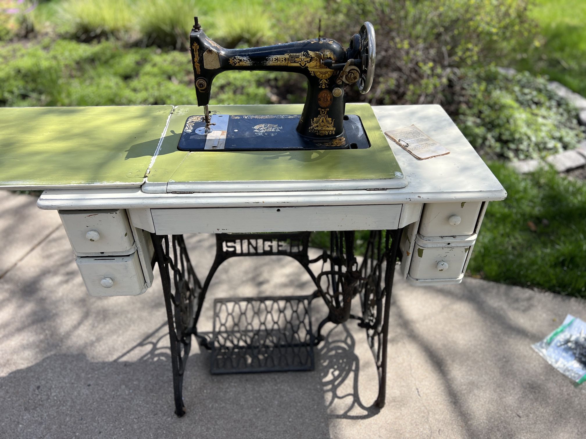 Vintage Singer Sewing Machine in table