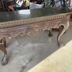 Marble Top Wood Carved Table