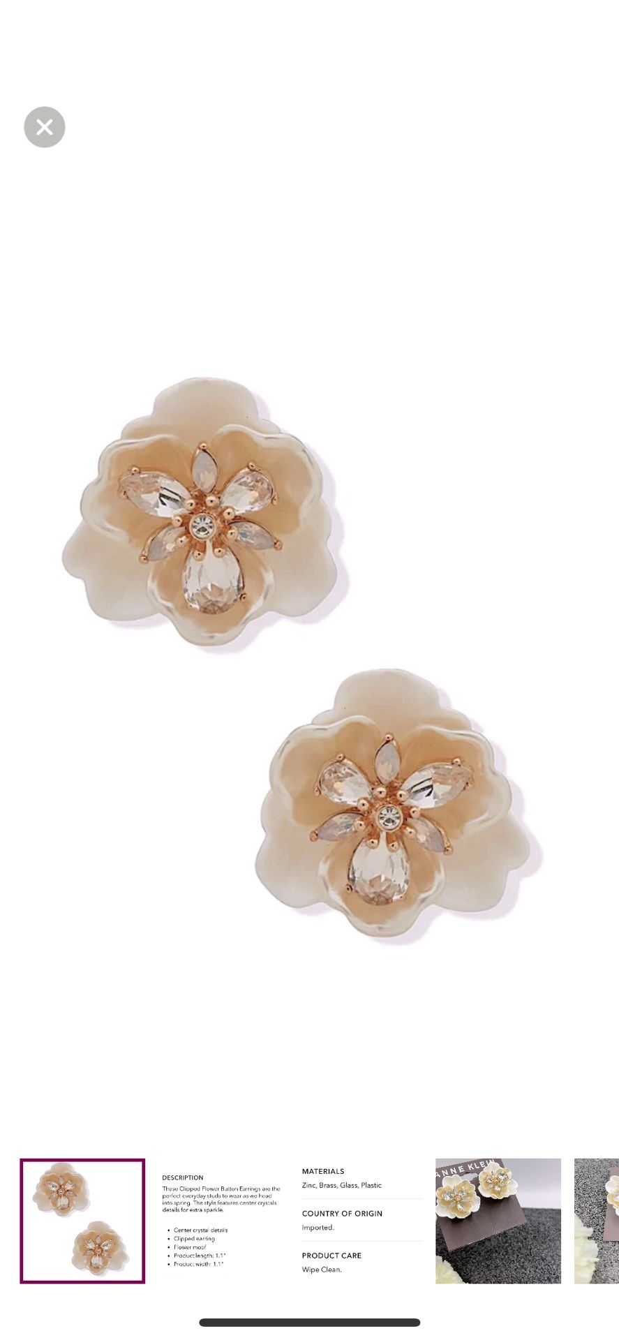 NWT Anne Klein Gold-Tone and Cream Crystal Flower Earrings