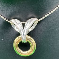UTC Italy 925 24” Bow Pendant Necklace 8.40 Grams Ribbon Two Tone Silver In Great Condition 