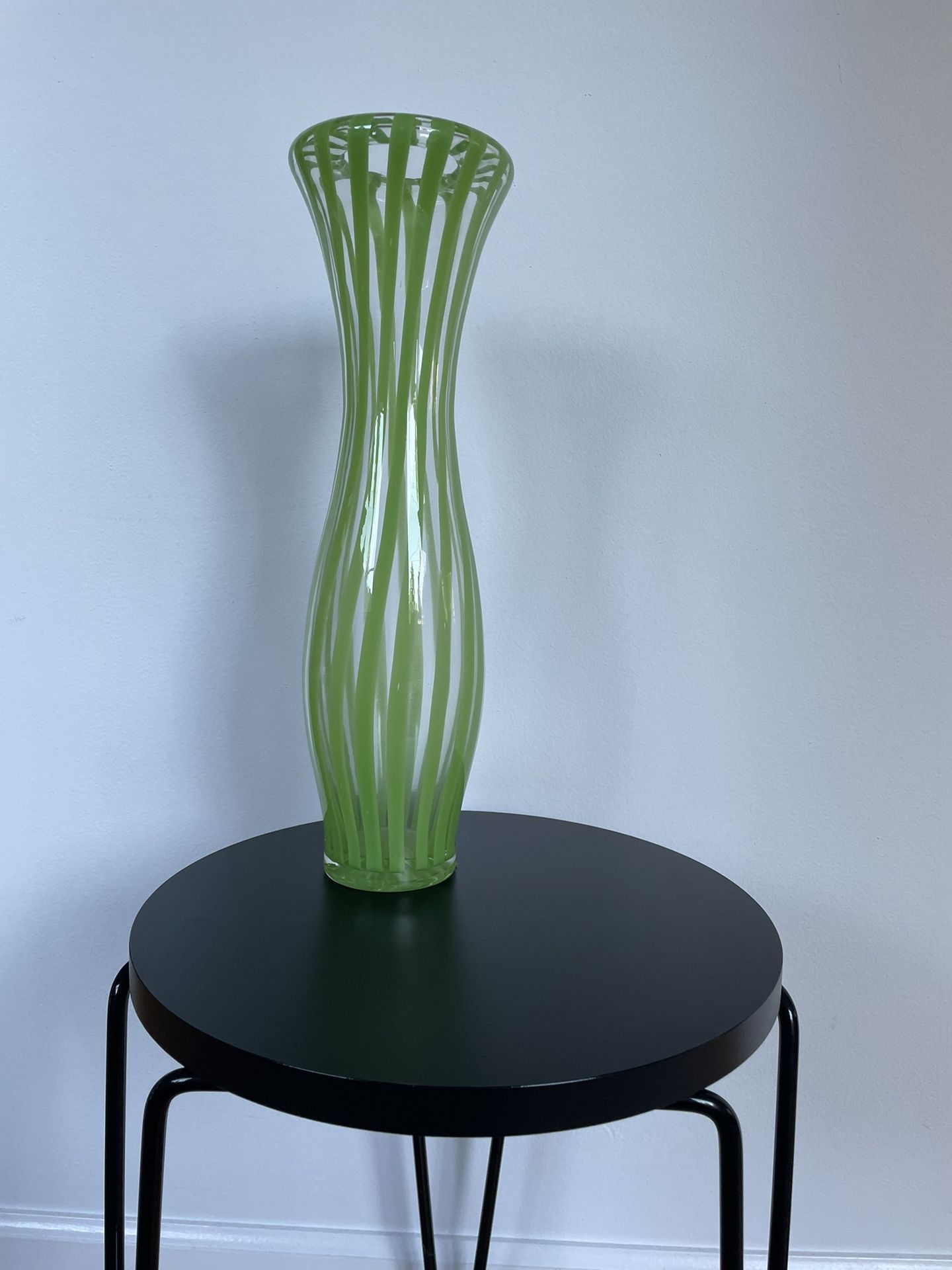 Green Striped & Clear Glass Statement Vase