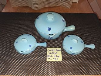 Cronin Bowls Vintage 1950s Era Blue Tulip 7-in And 4 And 1/2 In. Selling As A Set. Excellent Condition! All Sales Final.