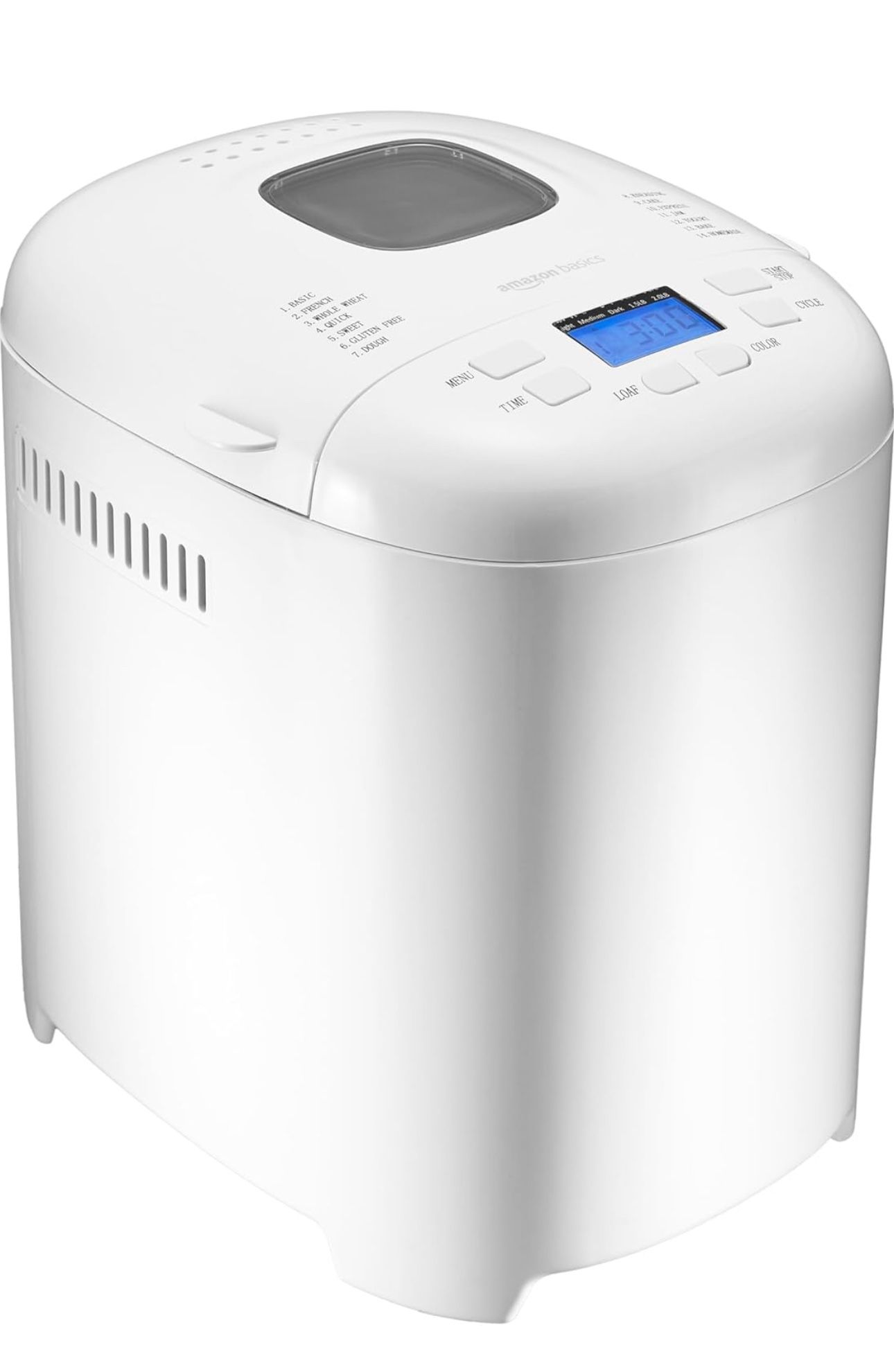 Amazon Basics Programmable Bread Maker, 2 Pound Non-Stick Automatic Bread Making Machine, With 14 Settings for Breads, Doughs, Gluten-Free Options and
