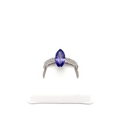 14k White Gold 2.39ct Marquise Shaped Tanzanite 0.21ct Round Diamonds Ring