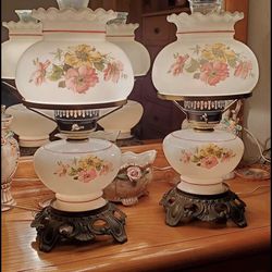 Vintage Set Of 2 Hurricane Lamp Roses Design With 3 Way Electric Lighting  for Sale in Tampa, FL - OfferUp