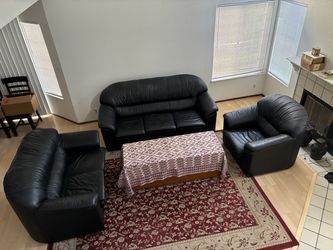 Premium 2-Piece Overstuffed Black Leather Sofa Set (Couch, Loveseat) - Super Comfy!