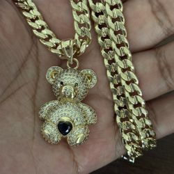 Cute Black Pendant With 24 Inch Gold Plated Cuban Necklace