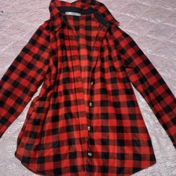 Womens Medium Lee Riders Fleece Shacket Buffalo Plaid Red Black 