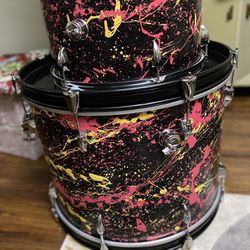 Ludwig Drums Custom Splatter Paint Pink / Yellow