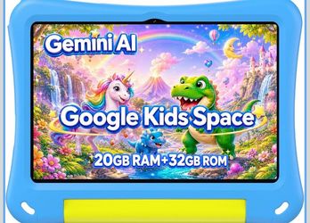SVITOO Kids Tablet 10 Inch, Android 16 Parental Controls Blue Dinosaur Case Android Tablet with Dinosaur jungle printed case, 1TB Expandable, HD displ
