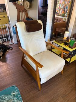 White with wood frame recliner