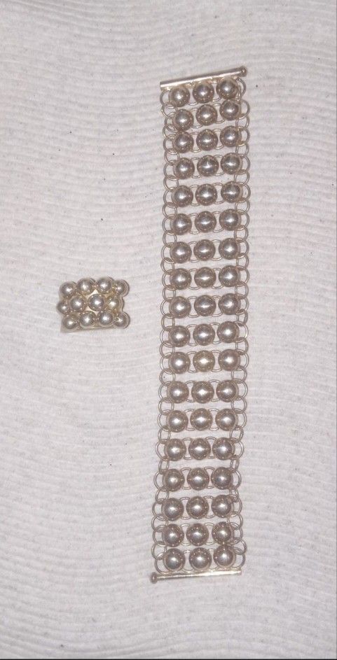 .950 Sterling Silver Bracelet & Ring Set 56 Grams