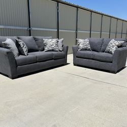 Brand New Dark Gray/Blue Sofa And Loveseat Set 