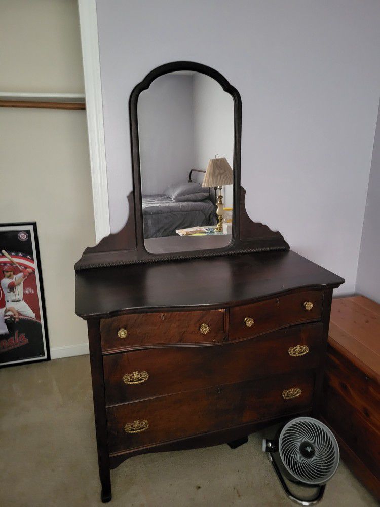 Antique Dresser With Original Mirror 