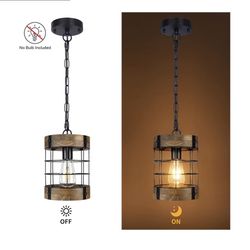 Rustic Pendant Light Fixtures, Farmhouse Kitchen Wood Hanging Lighting, Industrial Round Cage Chandelier for Entryway Hallway Dining Room Bedroom Foye