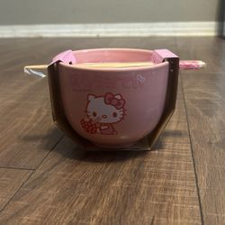 Hello Kitty PINK Ceramic Ramen Noodle Bowl With Chopsticks  Sanrio 