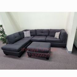 Black Sectional Sofa New With Ottoman 