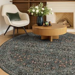 Hazo Haus Green Floral 7’ Round Area Rug