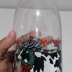 Vintage Christmas Cow Print Glass Bottle