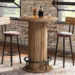 31” Bar Table, Round Bistro Pub Table With Footrest For Dining Coffee Cocktail(Only Table)