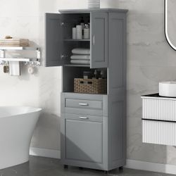 Assembled New Bathroom Storage Cabinet with Tilt-Out Laundry Hamper Basket