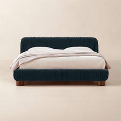 CB2 Cantar Blue Velvet Upholstered Queen Bed