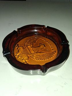 Amber Glass Eagle Ashtray Vintage