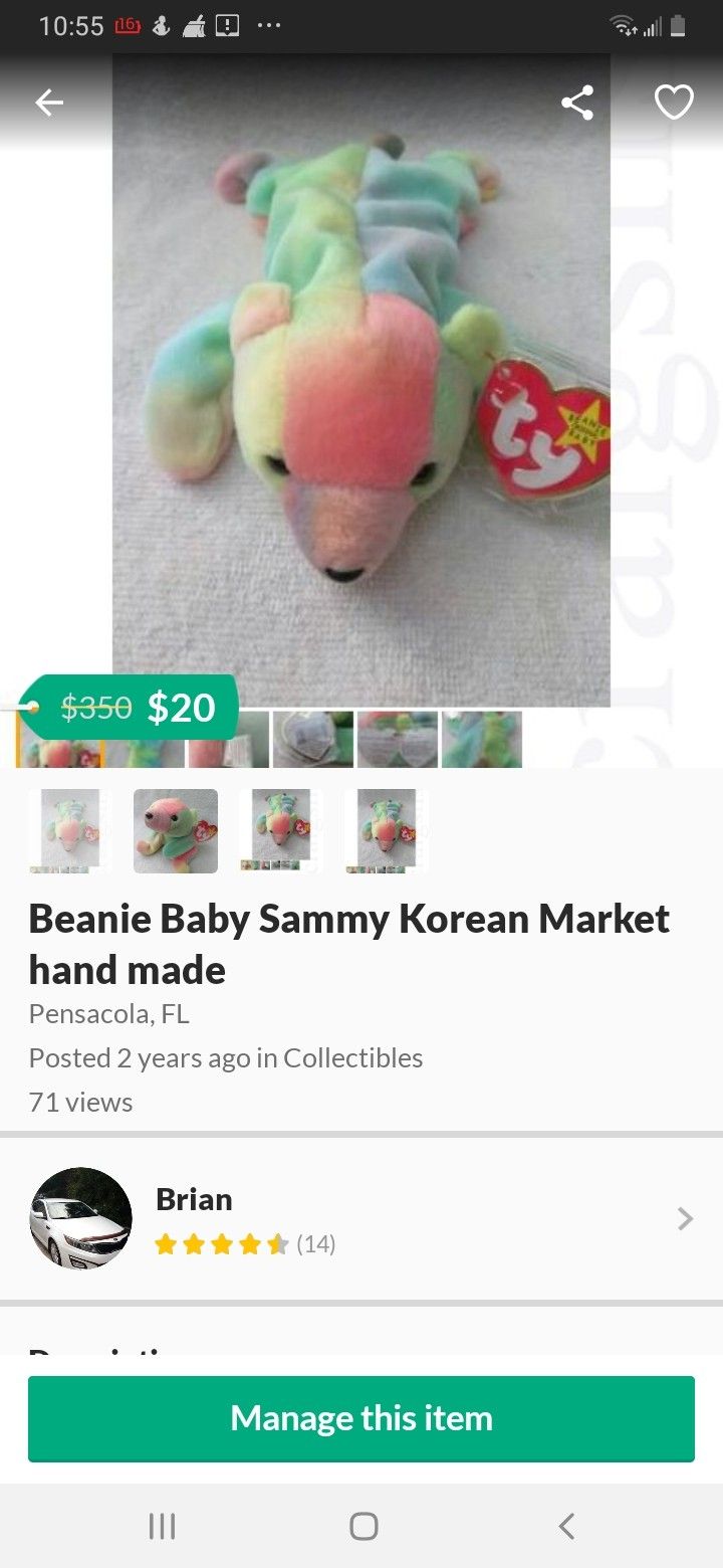 Beanie Baby Sammy Korean Market hand made